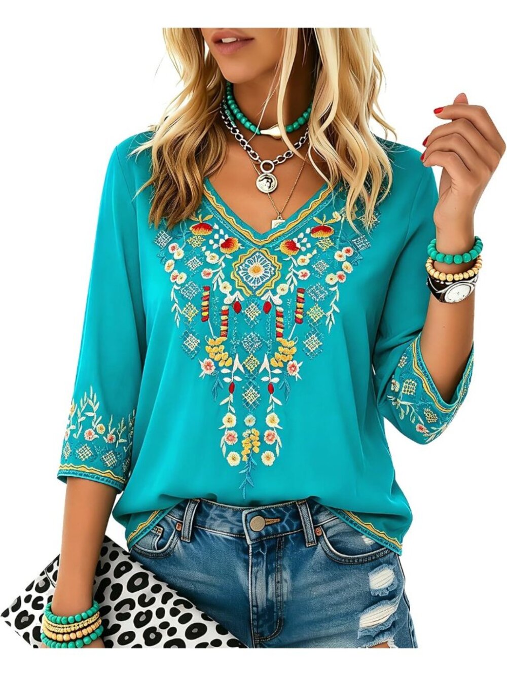 Embroidered Mexican Tunic Tops for Women | Plus Size Bohemian Hippie Blouses